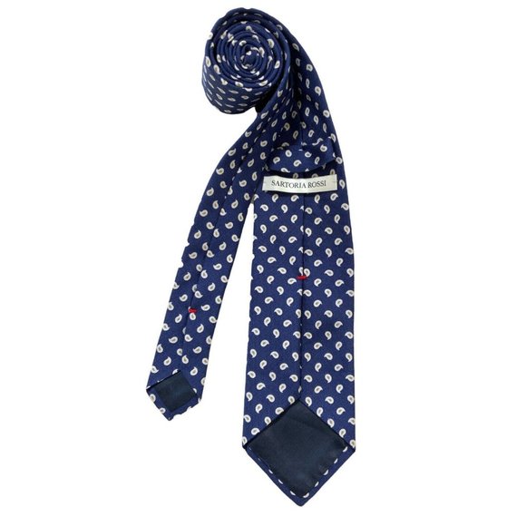 SARTORIA ROSSI Blue Paisley Silk Blend Tie ITALY 61